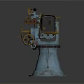 Blue Military Cannon With Long Barrel Mounted On Rotating Base And Sighting Device