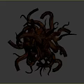 Cartoon Scene of Twisted Tree with Tangled Branches and Brown Roots on Gray Background
