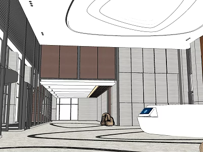 Modern Front Desk Reception Area with Curved Ceiling Sleek Counter and Waiting Seating 3d model