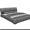Modern Gray Upholstered Bed Frame With Curved Headboard And Orange Stripe Details