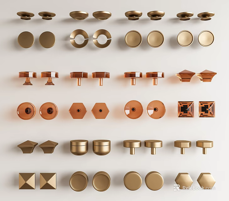 Various Stylish Drawer Handles In Gold Copper Finishes For Home Furniture 3d model 