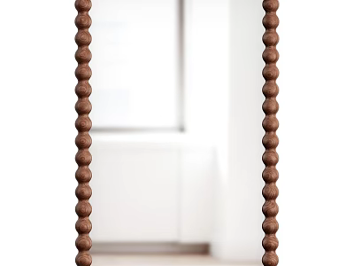 Mirror with Brown Beaded Chains on Sides in White Room with White Cabinets and Window 3d model