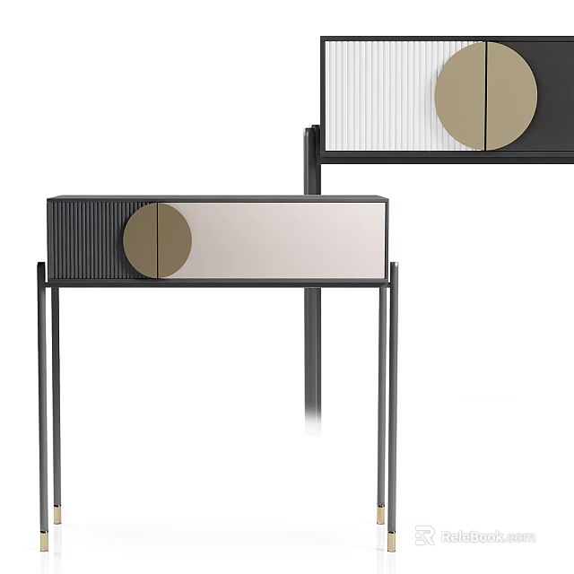 Modern Console Cabinet And Side Cabinet With Metal Frame Round Decor And Storage Space 3d model 