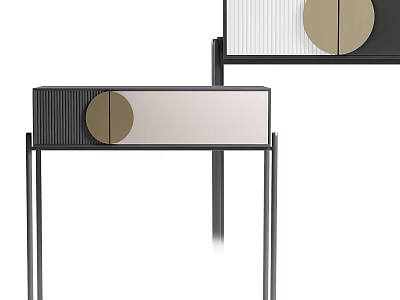 Modern Console Cabinet And Side Cabinet With Metal Frame Round Decor And Storage Space 3d model