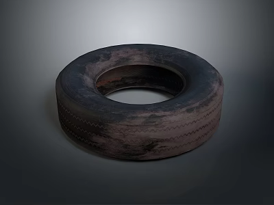 Used Car Tire With Worn Tread And Dark Surface On Gray Background 3d model
