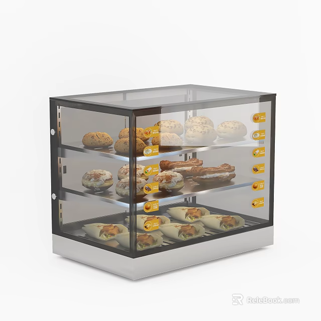 Kitchen Appliance Transparent Glass Display Cabinet With Multiple Shelves For Pastry Storage 3d model 