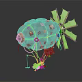 Balloon Shaped Amusement Ride Featuring Colorful Patterns Propellers And Suspended Design
