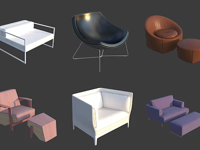 Stylish Leisure Chairs In Various Colors With Modern Design And Ottoman Accents 3d model