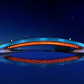 Modern Landscape Bridge With Curved Glass Structure And Blue Lighting Reflection