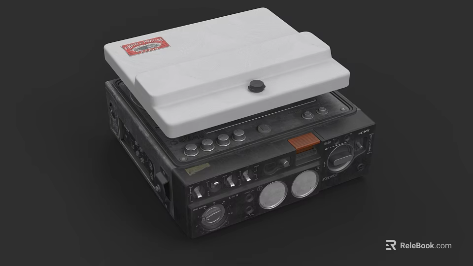 Vintage Audio Speaker With White Lid Black Body Control Knobs And Function Buttons 3d model 