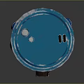 Blue Sci Fi Robot With Round Eye White Stripes Cylindrical Body And Mechanical Legs