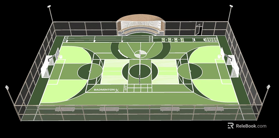 Modern Indoor Basketball Gym Interior With Full Court And Spectator Seating 3d model 