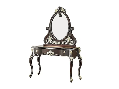 Elegant Classic Wooden Dressing Table With Carved Mirror And Decorative Drawers Design 3d model