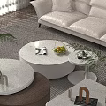 Modern White Sofa and Round Coffee Table Set with Side Table and Rug 3d model