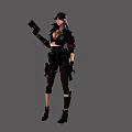 Woman in Black Tactical Outfit Standing with Gun and Holster Wearing Cap
