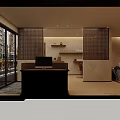 Elegant Modern Beauty Salon Interior With Red Barber Chair And Reception Desk And Curtains