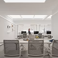 Modern Public Office Space with Long Conference Table Office Chairs Glass Partitions and Ceiling Lights