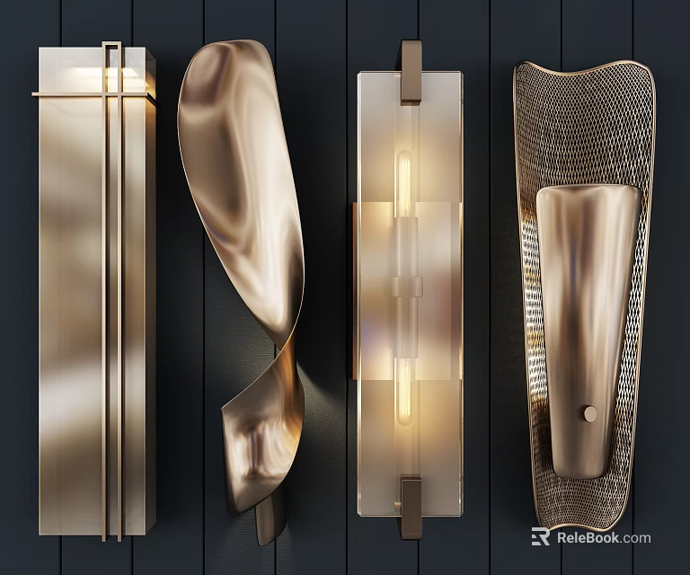 Modern Elegant Brass Wall Sconces With Unique Shapes And Metal Designs 3d model 
