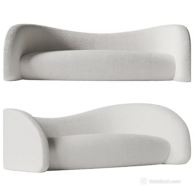 Modern Irregular Shaped Sofa With Fluffy Fabric And Curved Lines For Living Room 3d model 