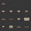 Building Models With Light Colored Stone And Wooden Structures Windows Doors Arranged In Staggered Layout