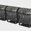 Black Metal Wheeled Trash Bins With Striped Design And Lids Set Of Three