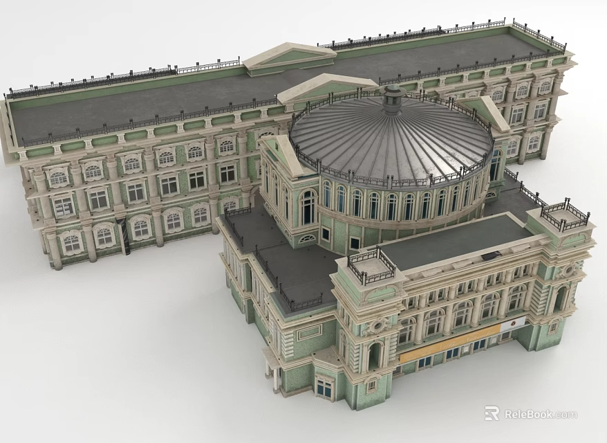 Classical Style Cultural Center Building with Dome Ornate Windows and Multiple Floors 3d model 
