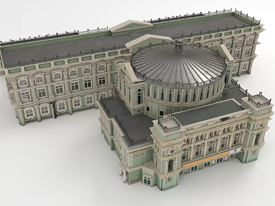 Classical Style Cultural Center Building with Dome Ornate Windows and Multiple Floors 3d model