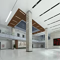 Spacious Lobby Reception Desk In People's Building With Marble Floor Columns And Ceiling Lighting