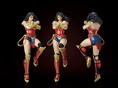Wonder Woman Movie Character Figure Three Angles View With Red Blue Armor And Golden Boots 3d model