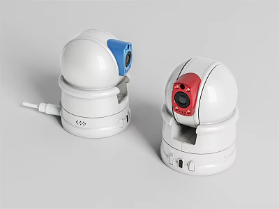 Projection Monitoring Surveillance Cameras With White Spherical Design And Blue Red Lenses 3d model