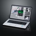 Modern Silver Laptop Displaying Multiple Design Images On Black Reflective Background 3d model