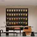Modern Interior Space With Orange Walls Circular Decorations And White Furniture
