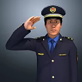 Multiple Uniformed Personnel in Blue Uniforms with Saluting Standing and Walking Poses