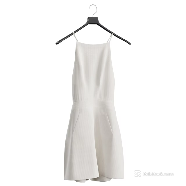 White Suspender Jumpsuit With Minimalist Design Pockets And Hanging On Hanger 3d model 