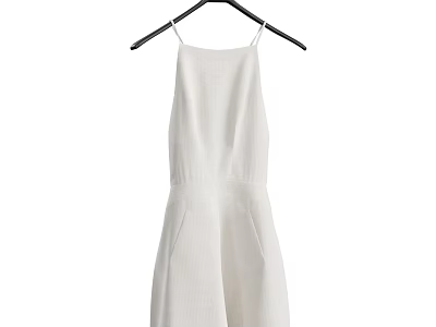 White Suspender Jumpsuit With Minimalist Design Pockets And Hanging On Hanger 3d model