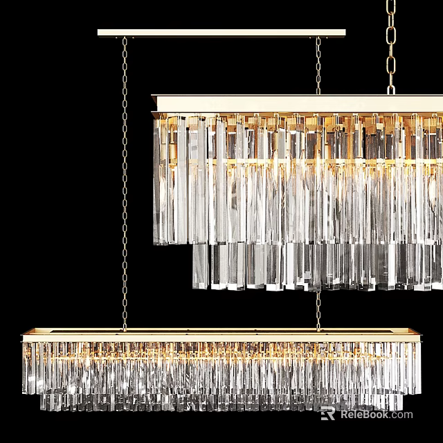Modern Crystal Chandelier With Hanging Crystal Strips And Gold Metal Frame 3d model 