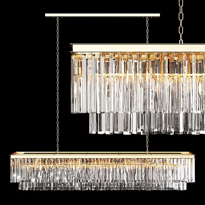 Modern Crystal Chandelier With Hanging Crystal Strips And Gold Metal Frame 3d model
