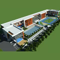 Modern School Complex With Sports Field Swimming Pool Parking And Landscaping