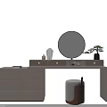 Modern Gray Dressing Table With Round Mirror Drawers And Decorative Stool 3d model