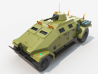 Military Green Armored Vehicle With Turret Weapon Windows And Antenna Design 3d model