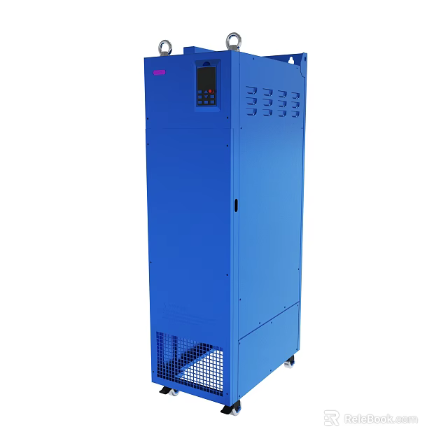 Blue Industrial Equipment With Control Panel Mobile Wheels And Ventilation Grilles 3d model