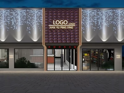 Modern Storefront Facade With Nighttime Lighting Decoration Logo Sign And Glass Doors 3d model