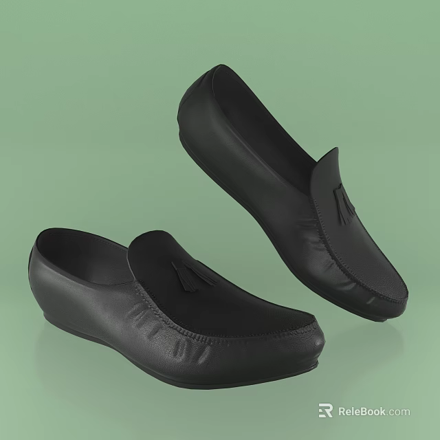 Classic Black Leather Loafers With Tassel Casual Comfortable Everyday Shoes Style 3d model 
