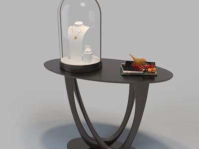 Jewelry Store Display Table With Glass Dome Necklace And Books On Black Table 3d model