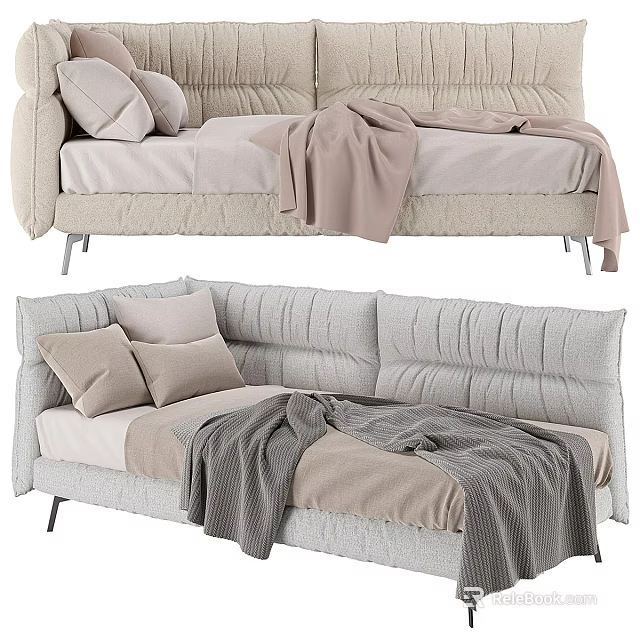 Cozy Modern Single Bed With Pillows And Throws 3d model 