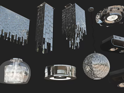 Lighting Fixture Combinations With Modern Square Spherical And Round Glass Metal Pendant Ceiling Lights 3d model