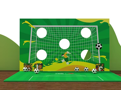Soccer Themed Photo Spot With Green Background Goal Circular Holes And Soccer Balls 3d model