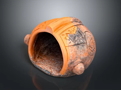 Handmade Terracotta Ceramic Jar With Carved Patterns And Supportive Feet For Household Storage 3d model