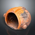 Handmade Terracotta Ceramic Jar With Carved Patterns And Supportive Feet For Household Storage