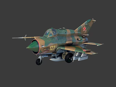 Military Aircraft Model With Camouflage Paint Red Star Marking Number 127 And Missiles 3d model